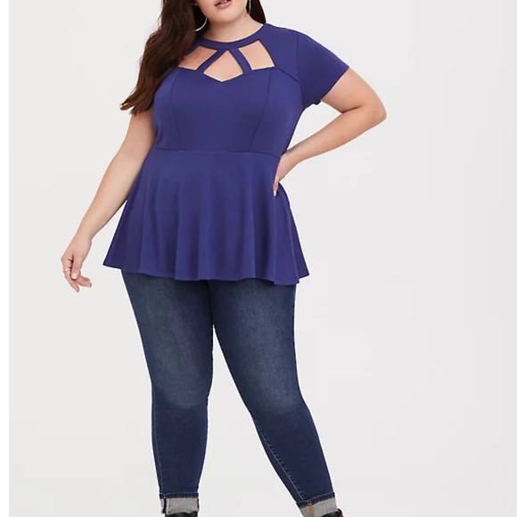 Violet Cage Neck Peplum Tee - Picture 3 of 6